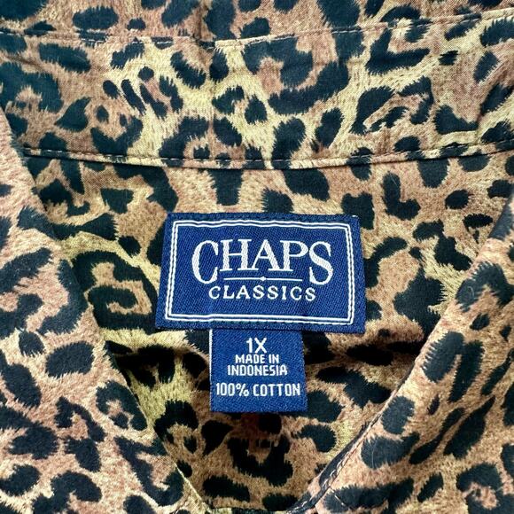 Chaps Classics Women's 1X 100% Cotton Animal Cheetah Print Button Front Blouse - Picture 3 of 7